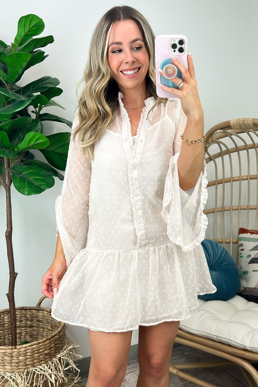 Darling Expression Swiss Dot Button Down Dress - Madison and Mallory