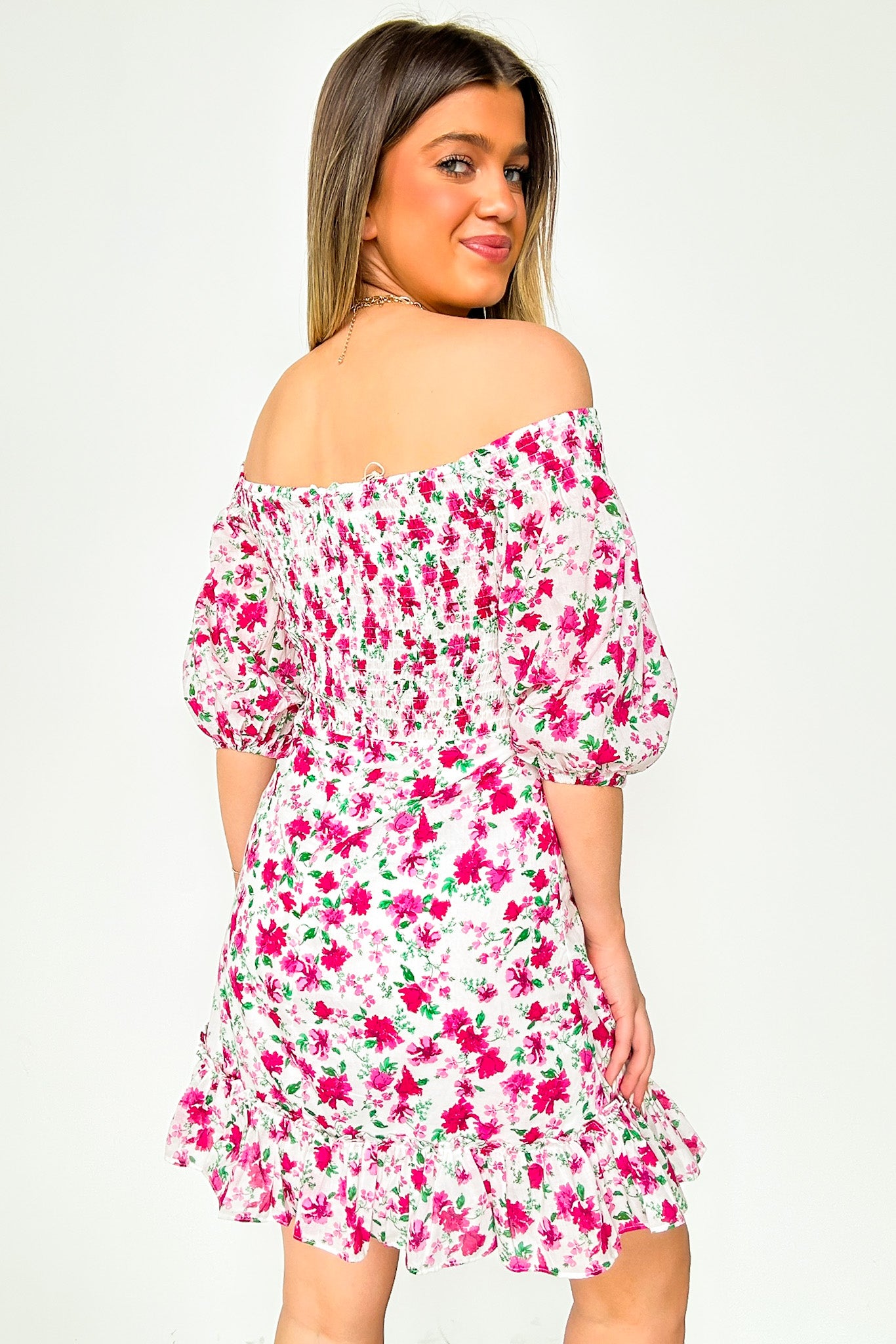  Darling Icon Off Shoulder Smocked Floral Dress - FINAL SALE - Madison and Mallory