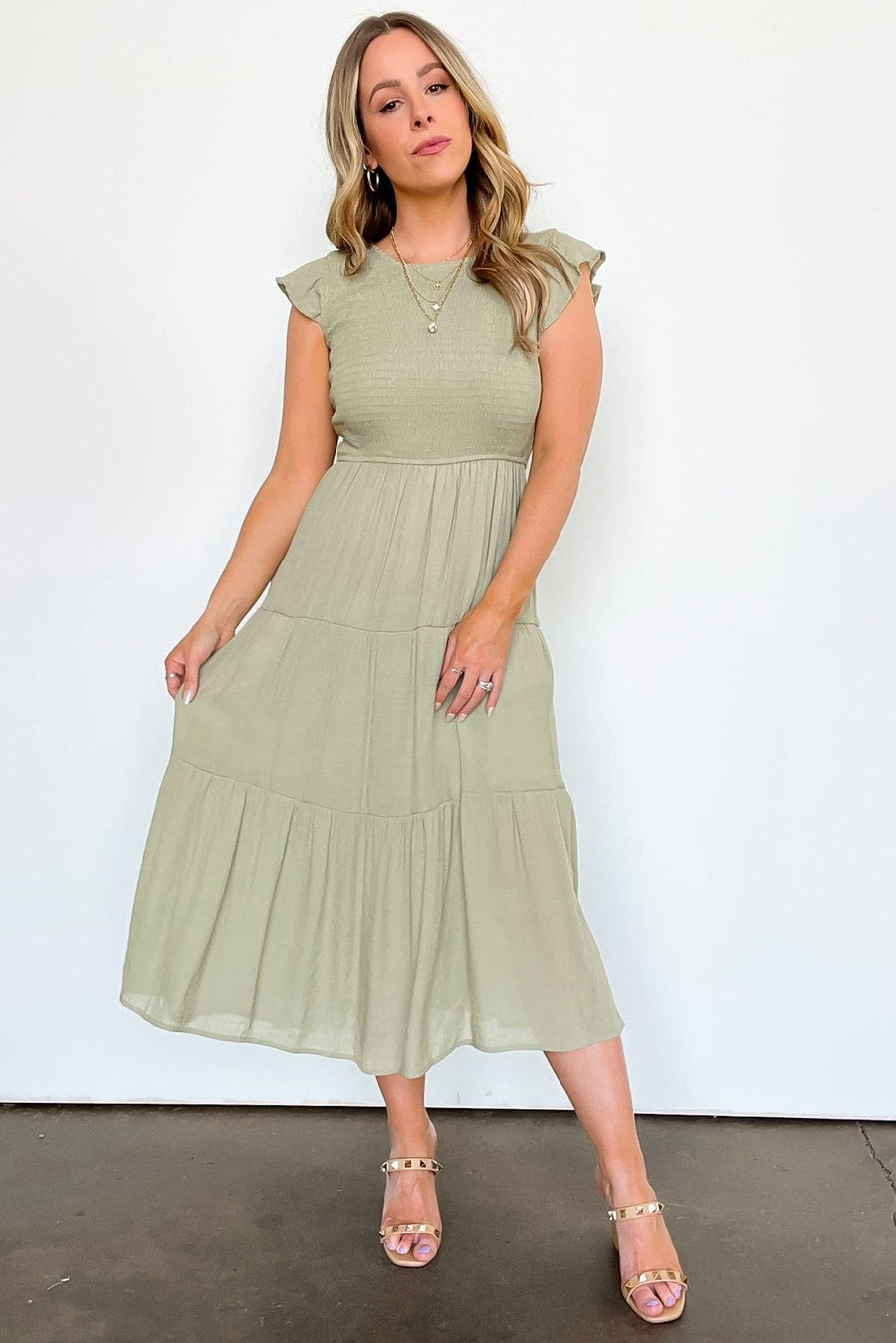 Light Olive / S Darling Romantic Smocked Tiered Dress - FINAL SALE - Madison and Mallory