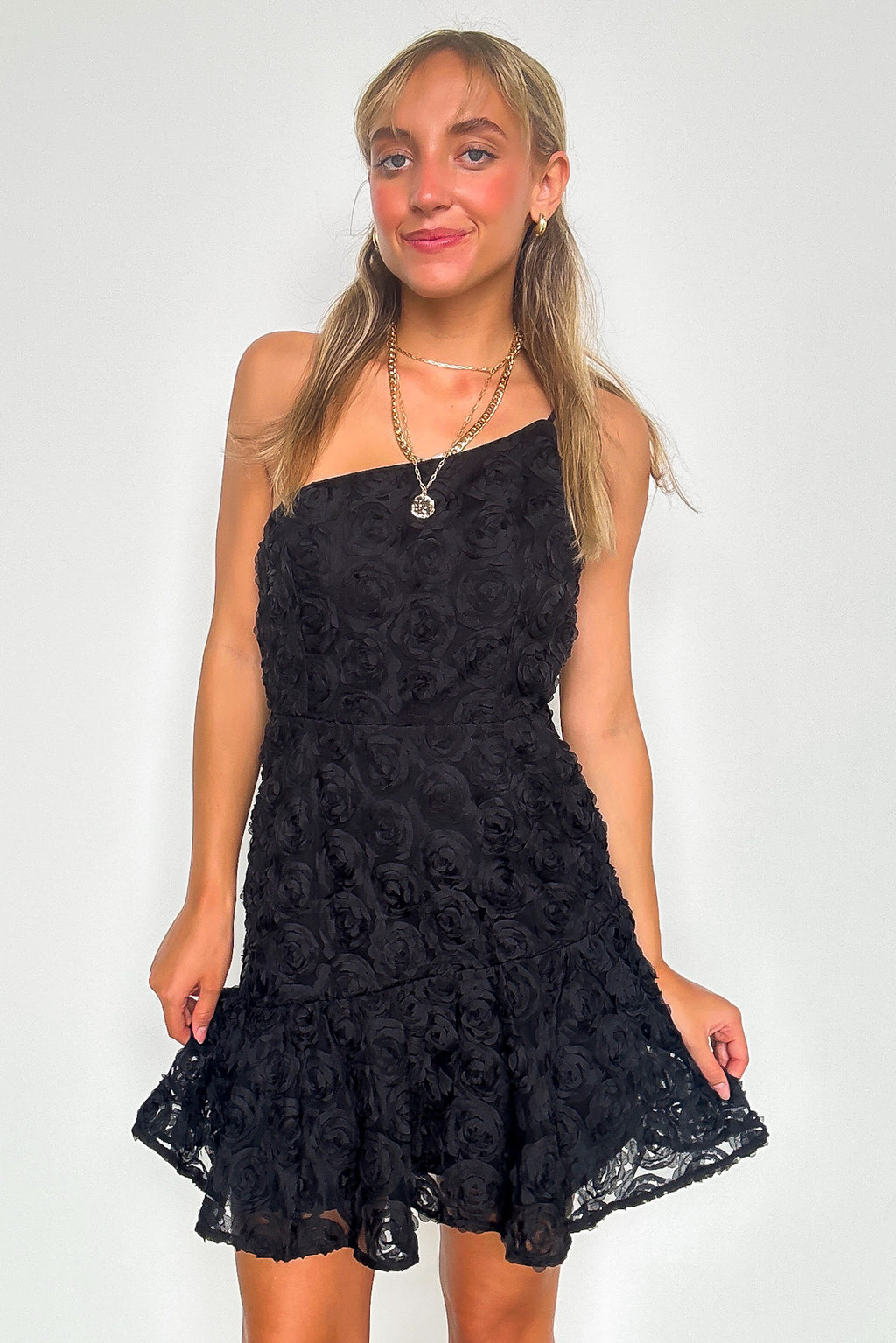 Black / S Darling Glow Floral Applique Dress - FINAL SALE - Madison and Mallory