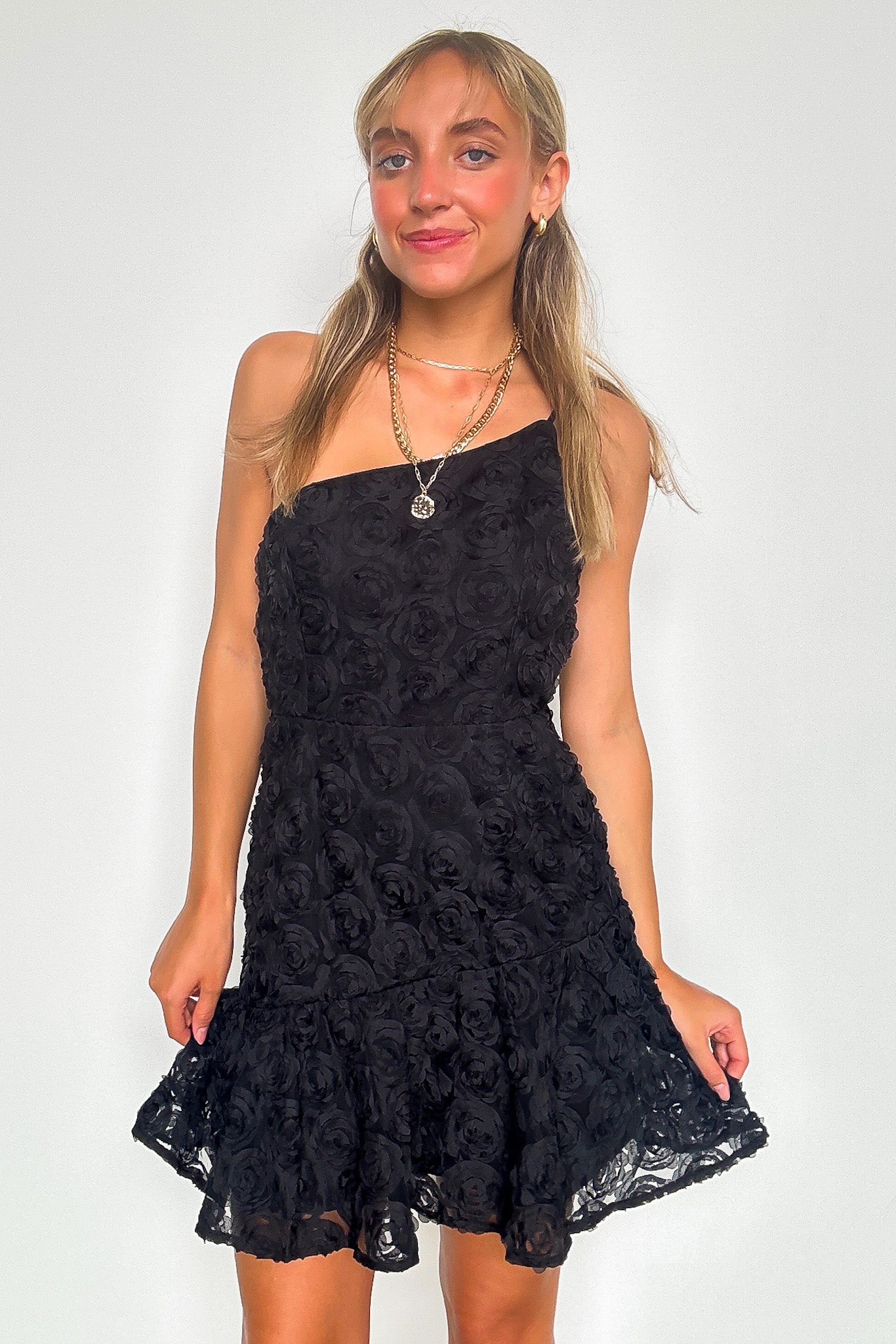 Black / S Darling Glow Floral Applique Dress - FINAL SALE - Madison and Mallory