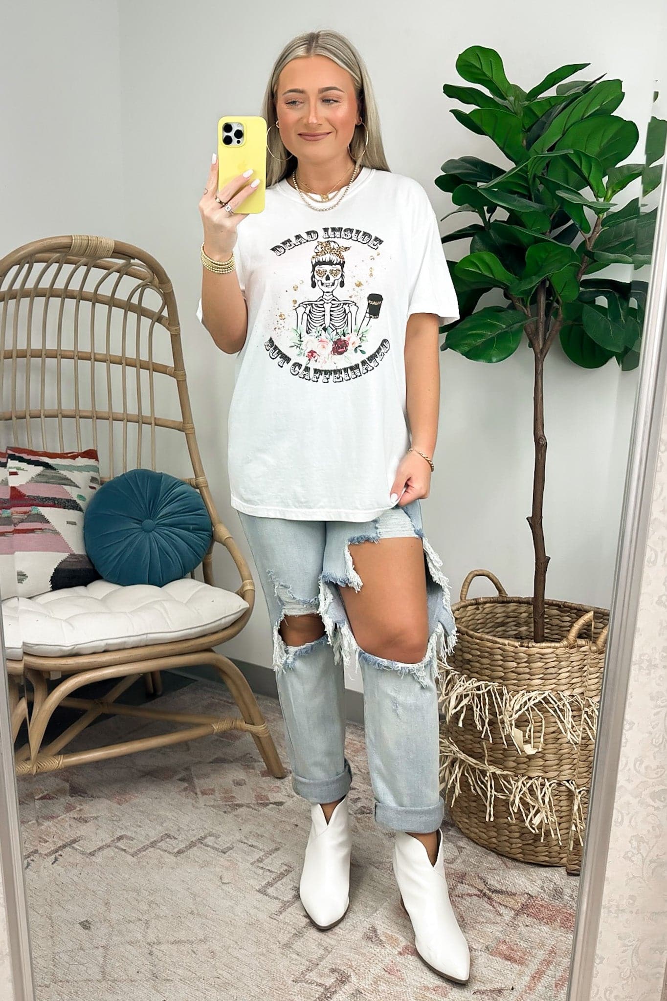  Dead Inside But Caffeinated Oversized Graphic Tee - FINAL SALE - Madison and Mallory