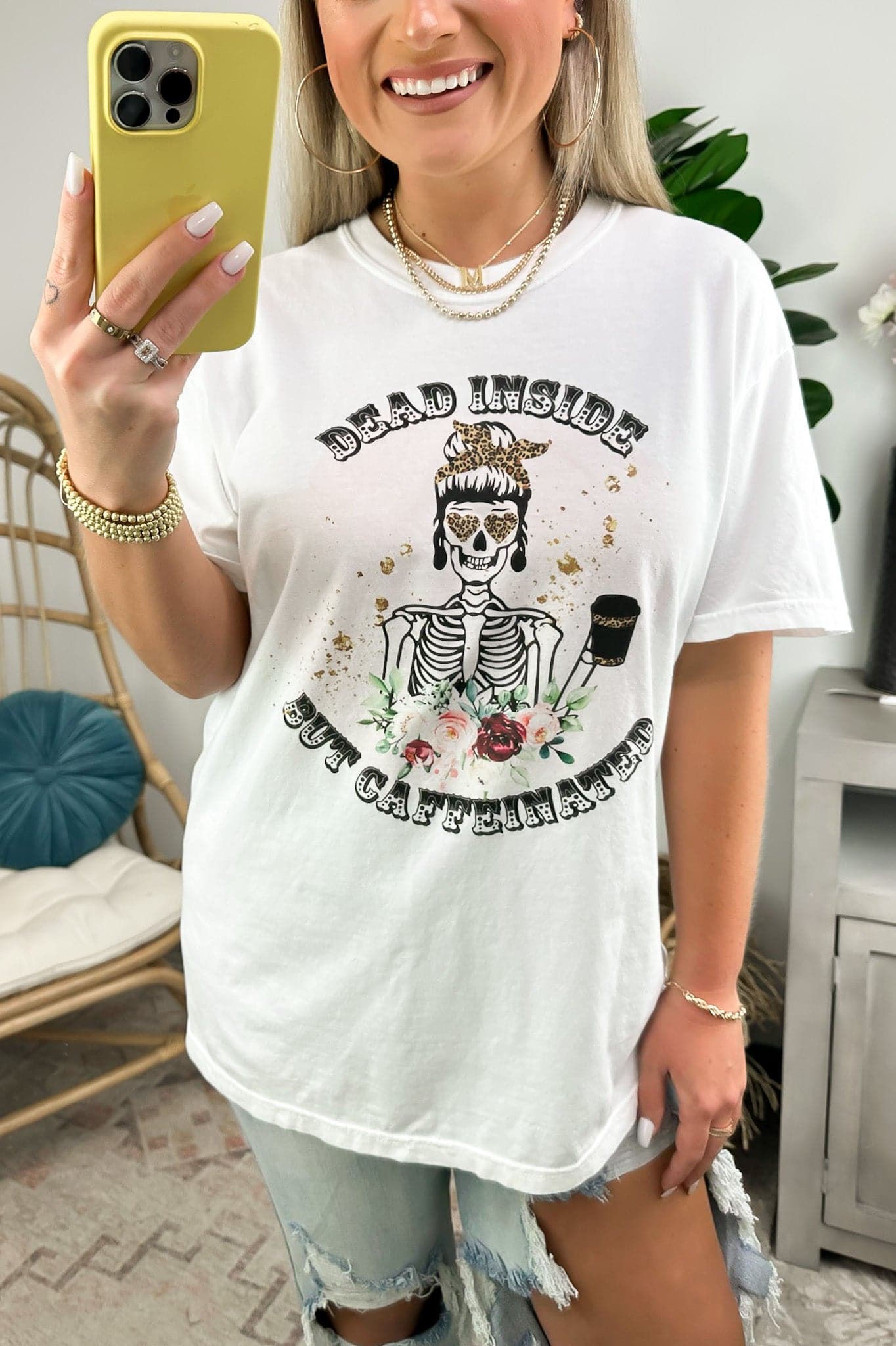  Dead Inside But Caffeinated Oversized Graphic Tee - FINAL SALE - Madison and Mallory