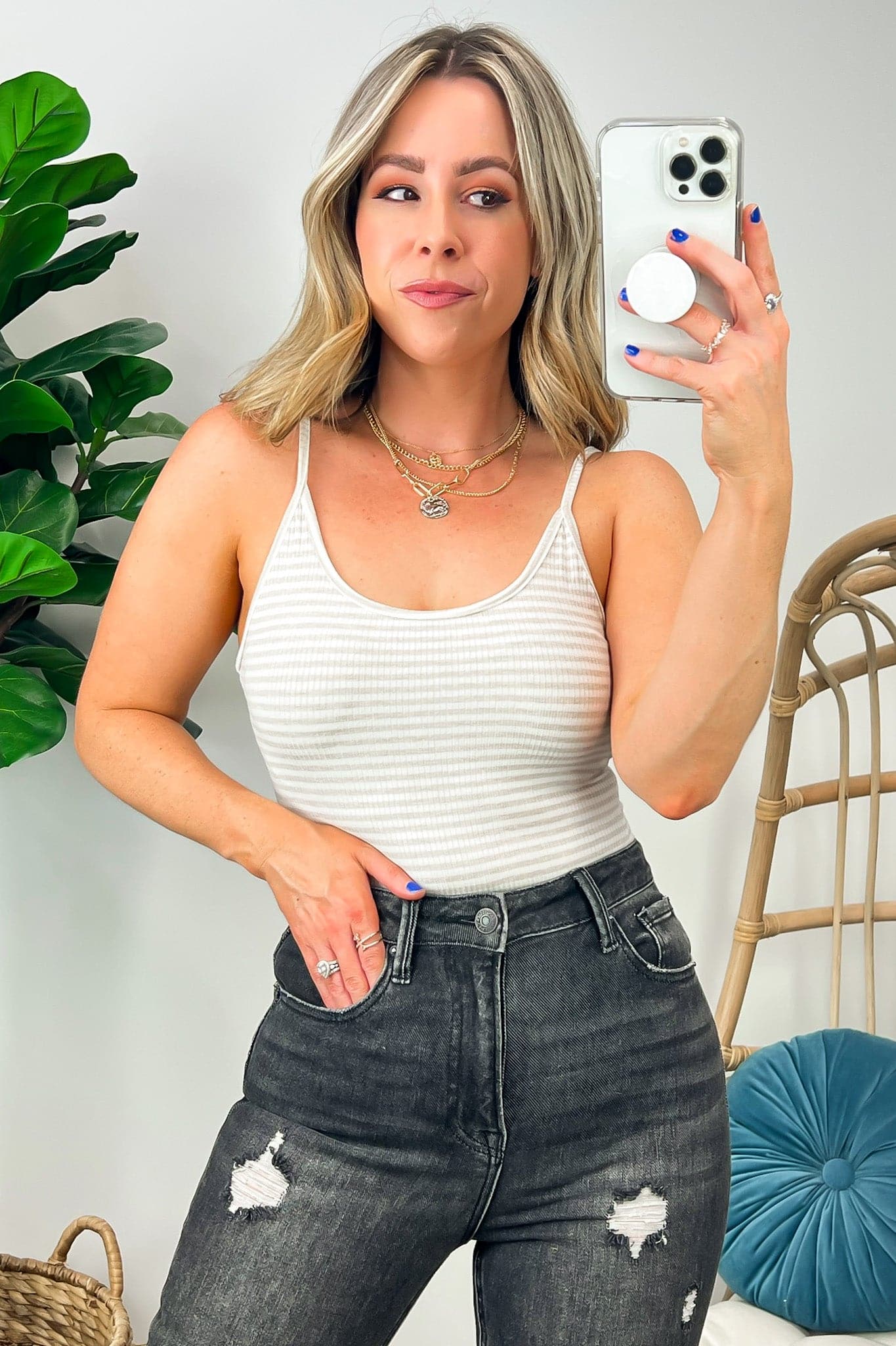 Taupe / S Debby Striped Ribbed Bodysuit - FINAL SALE - Madison and Mallory