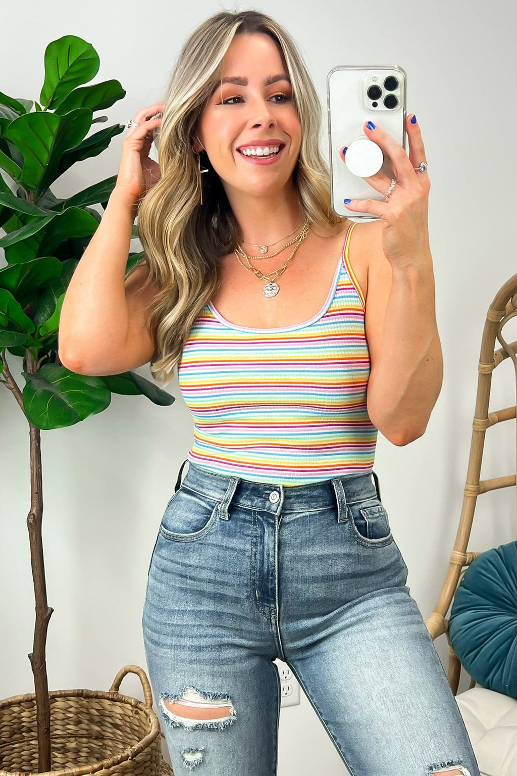 Multi / S Debby Striped Ribbed Bodysuit - FINAL SALE - Madison and Mallory
