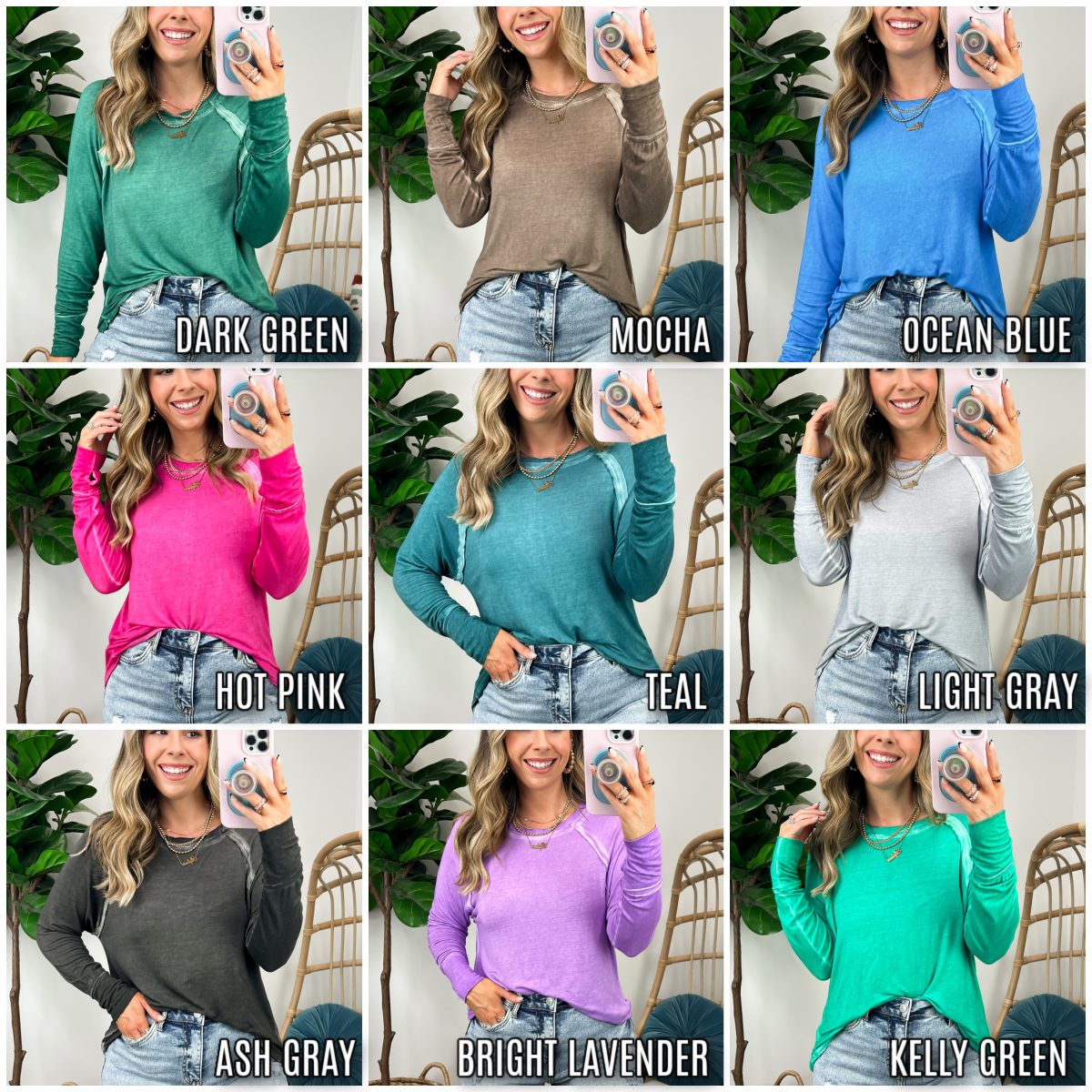  Deela Washed Scoop Neck Thumb Hole Top - BACK IN STOCK - Madison and Mallory