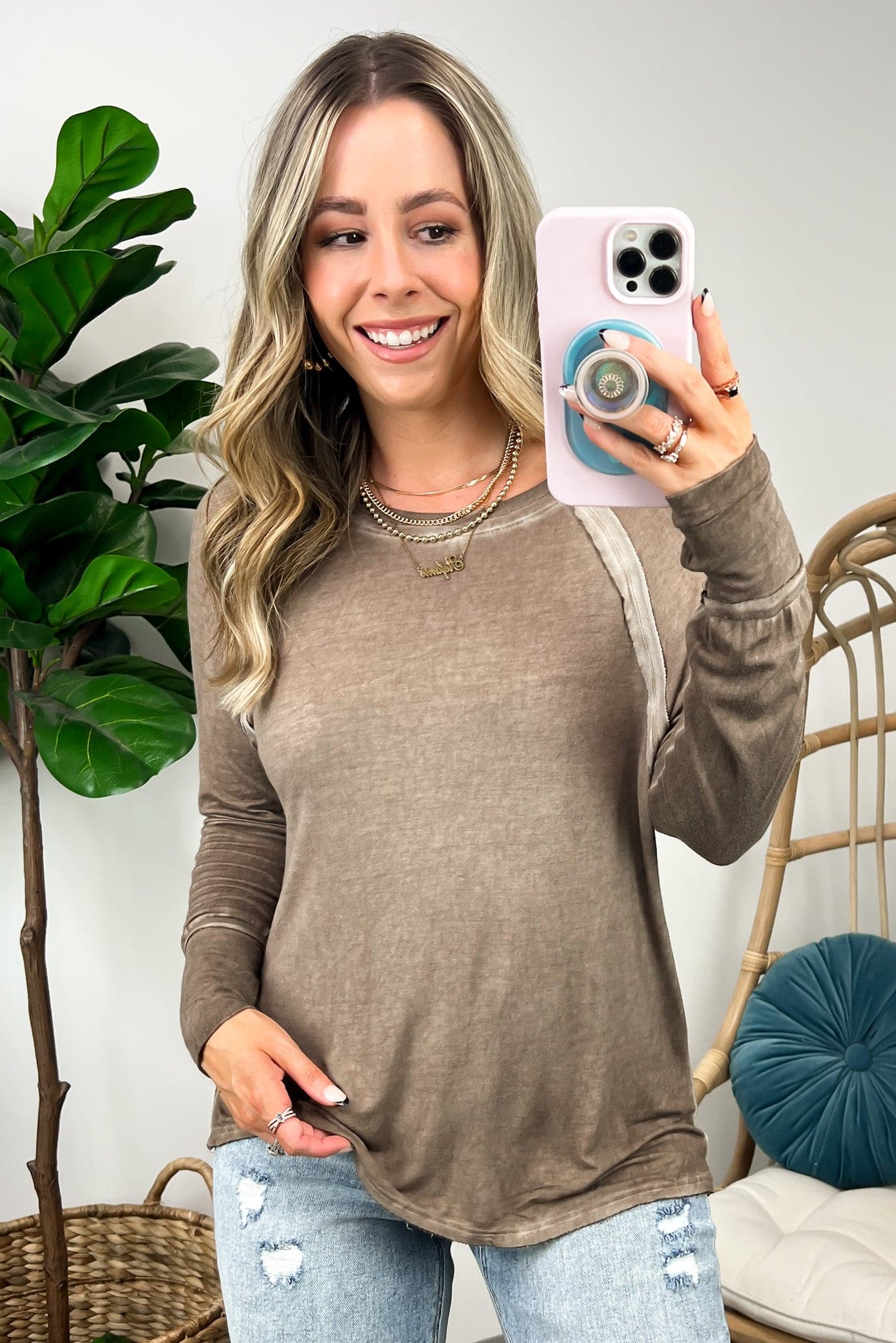  Deela Washed Scoop Neck Thumb Hole Top - BACK IN STOCK - Madison and Mallory