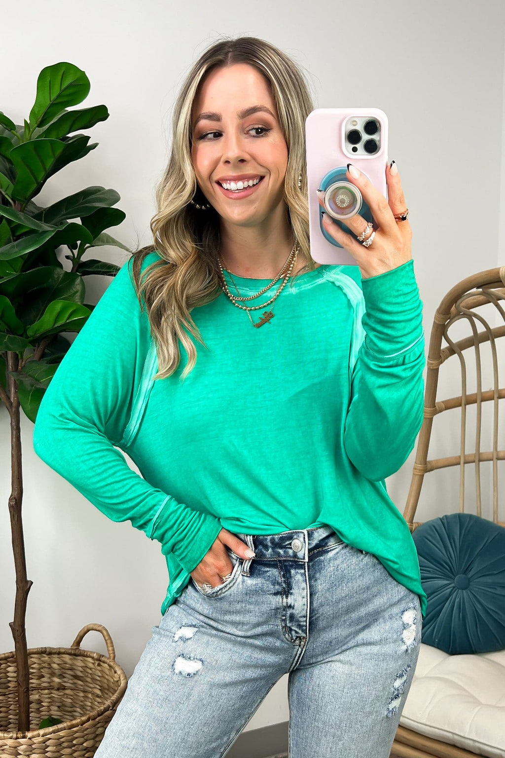  Deela Washed Scoop Neck Thumb Hole Top - BACK IN STOCK - Madison and Mallory