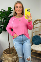 Deela Washed Scoop Neck Thumb Hole Top - FINAL SALE - Madison and Mallory