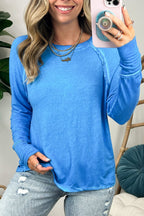Ocean Blue / S Deela Washed Scoop Neck Thumb Hole Top - FINAL SALE - Madison and Mallory