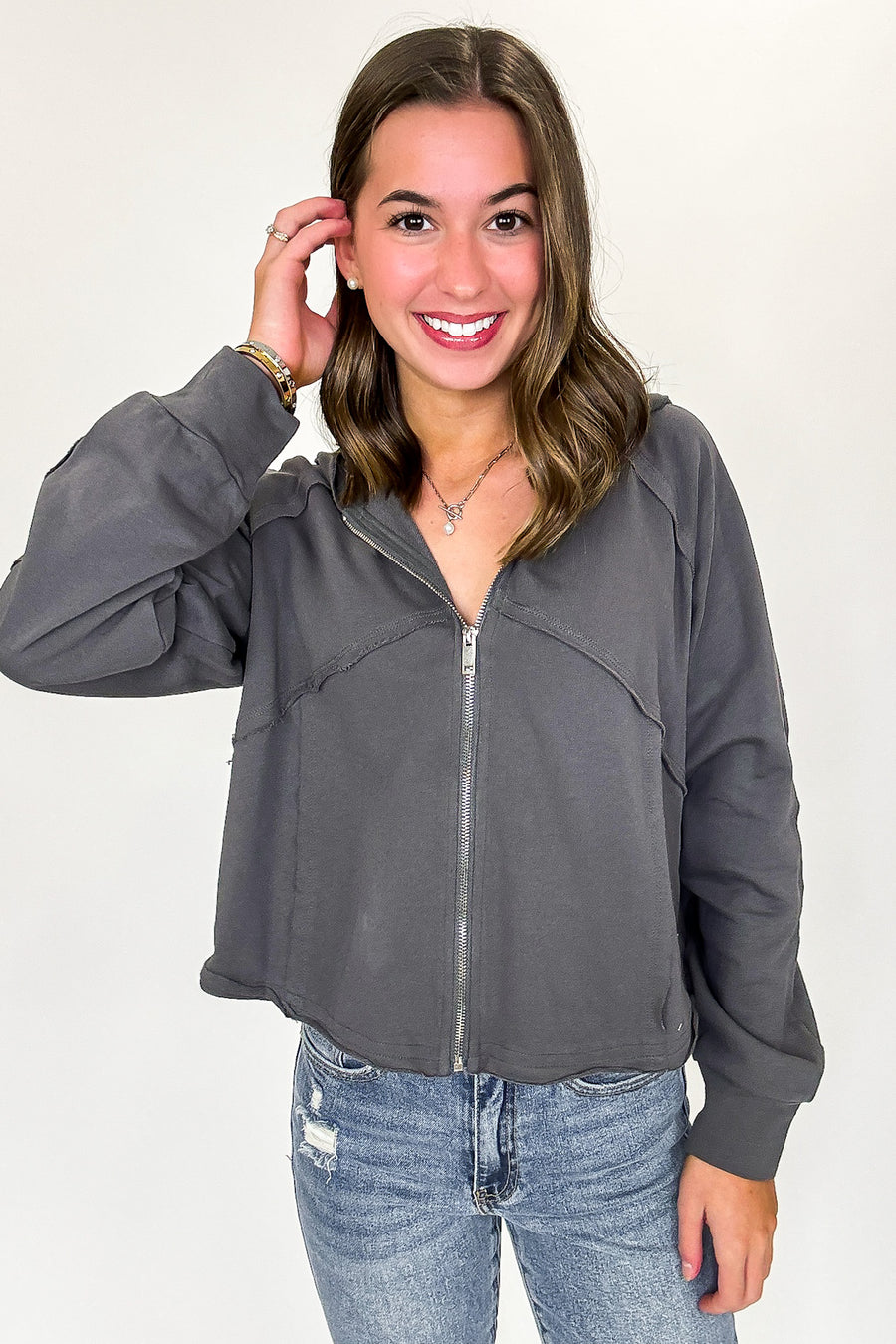 Charcoal / S Defined Edge Seam Detail Hoodie - Madison and Mallory