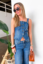 Defined Frame Denim Button-Up Corset Vest - Madison and Mallory