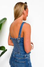 Defined Frame Denim Button-Up Corset Vest - Madison and Mallory