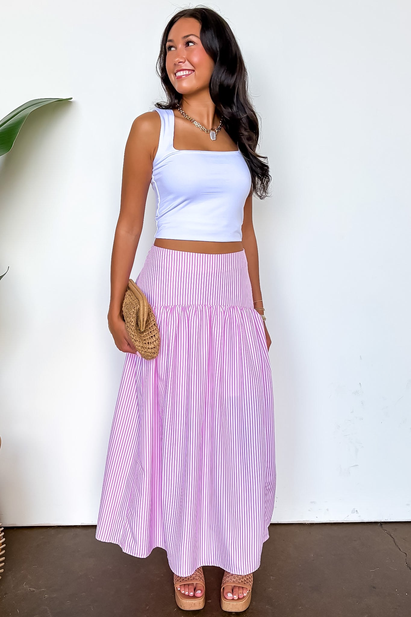Defined Curve Stripe Flared Maxi Skirt - Madison and Mallory