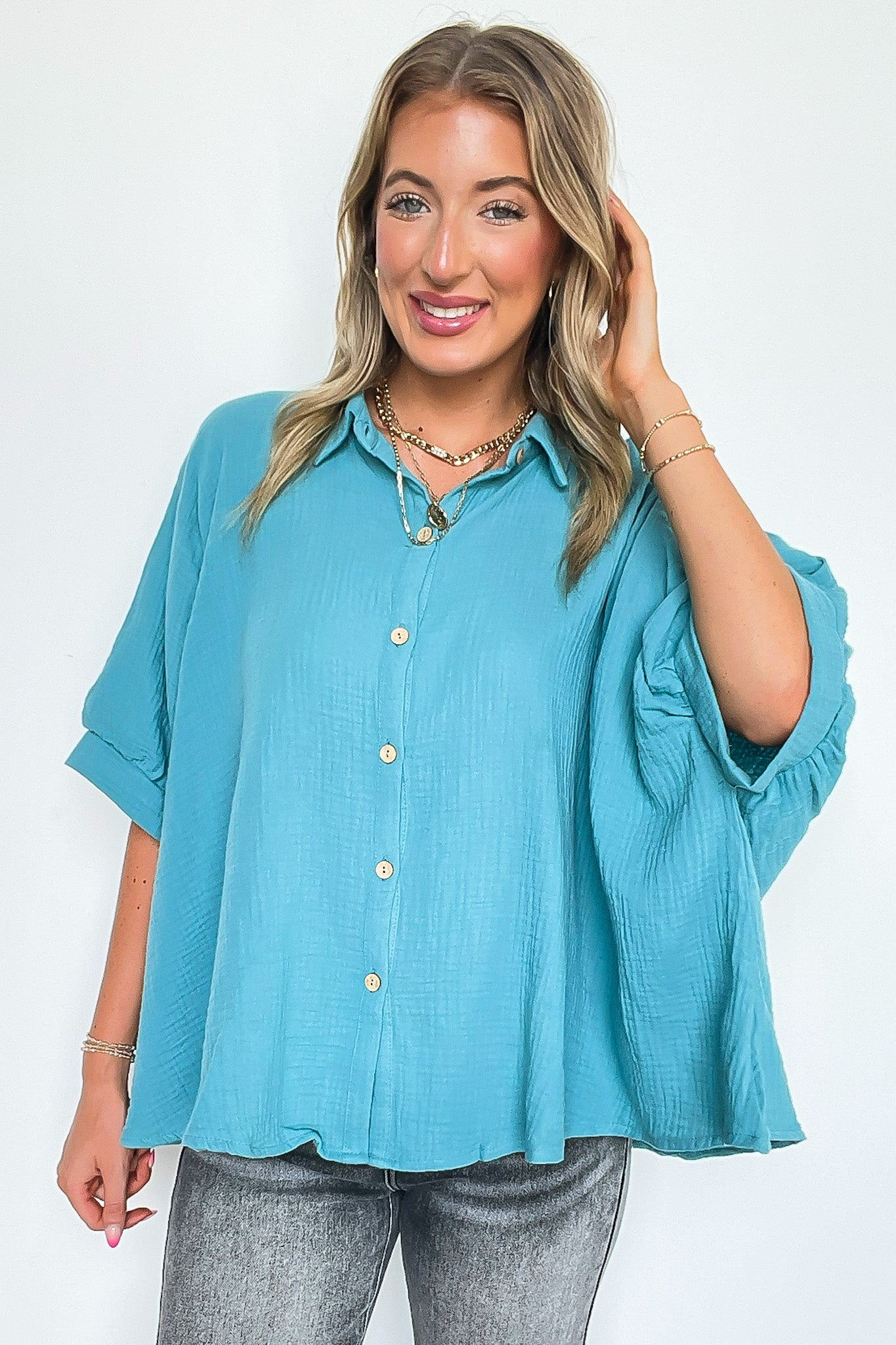 Delaney Double Gauze Button Down Top - FINAL SALE - Madison and Mallory