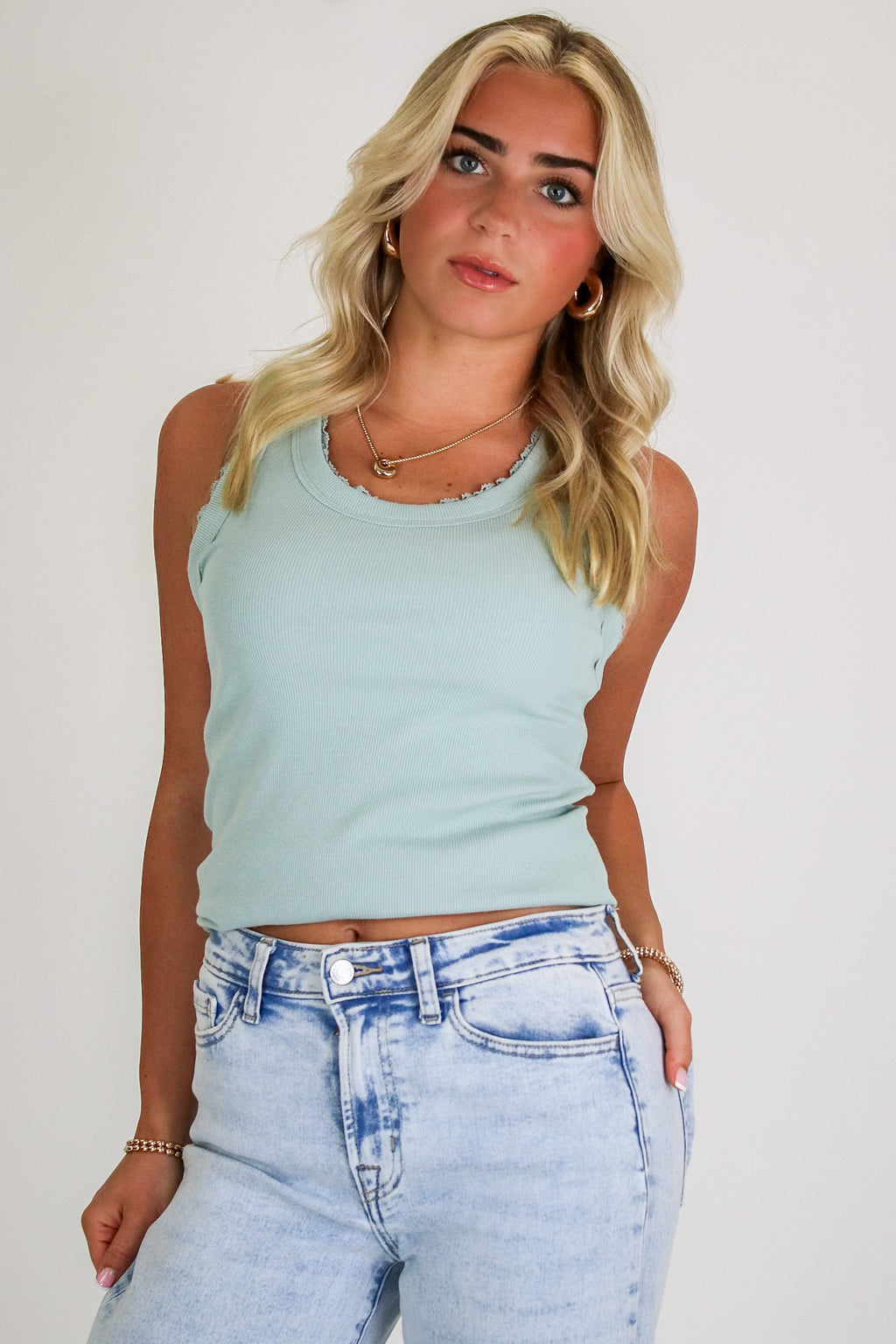 Delicate Lace Trim Ribbed Tank Top - Madison and Mallory