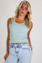 Delicate Lace Trim Ribbed Tank Top - Madison and Mallory