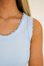 Delicate Lace Trim Ribbed Tank Top - Madison and Mallory