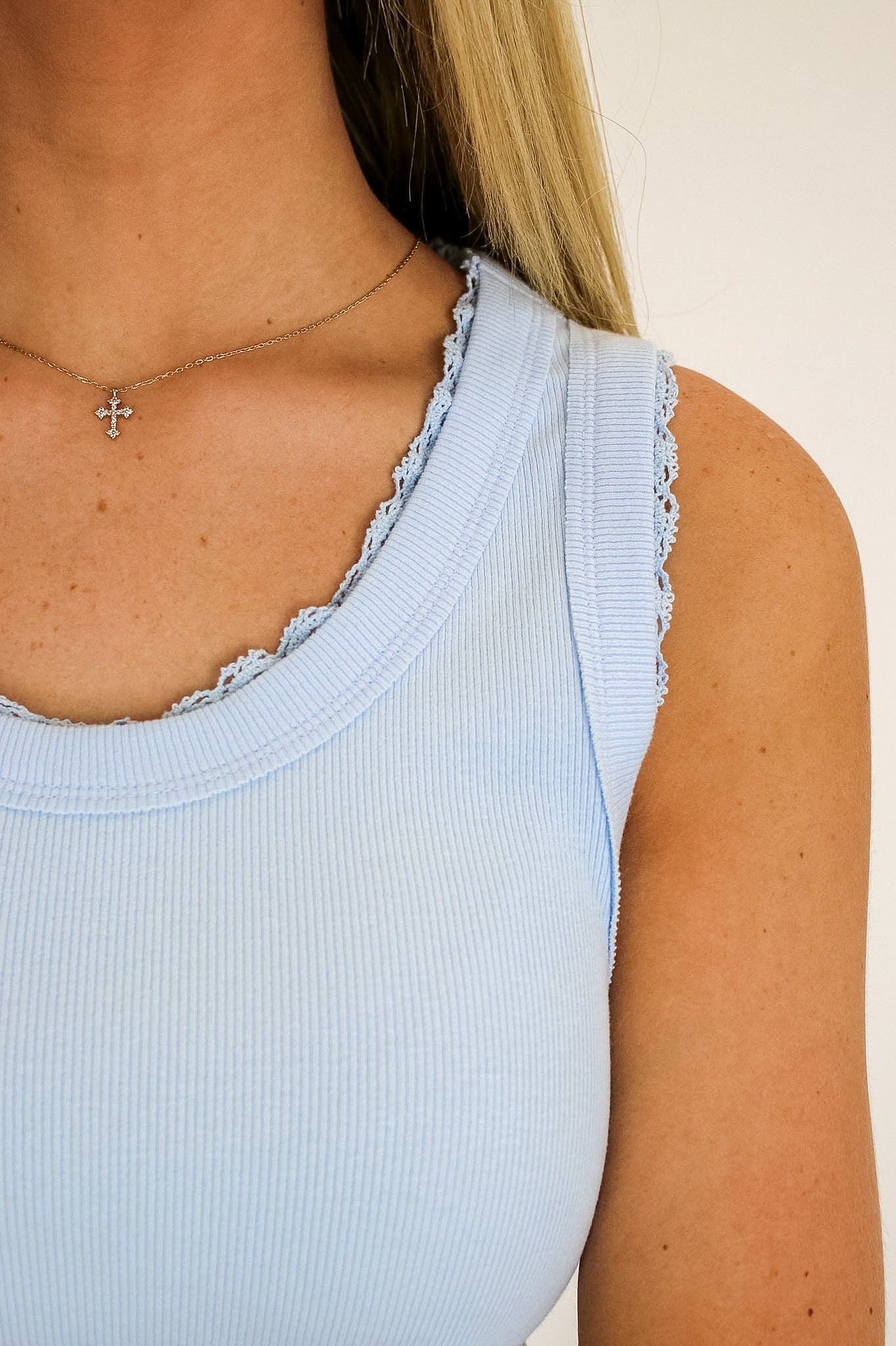 Delicate Lace Trim Ribbed Tank Top - Madison and Mallory