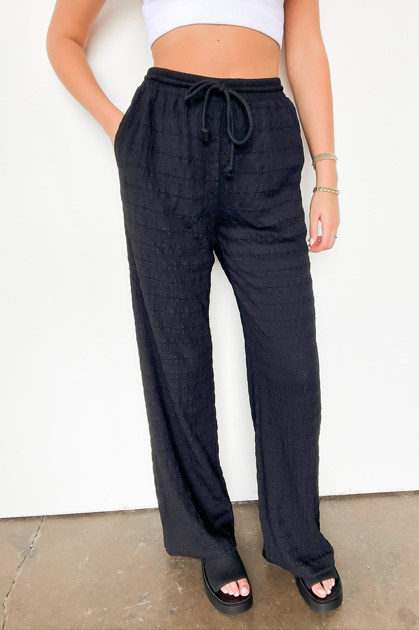 S / Black Delightful Approach High Waist Textured Knit Pants - Madison and Mallory