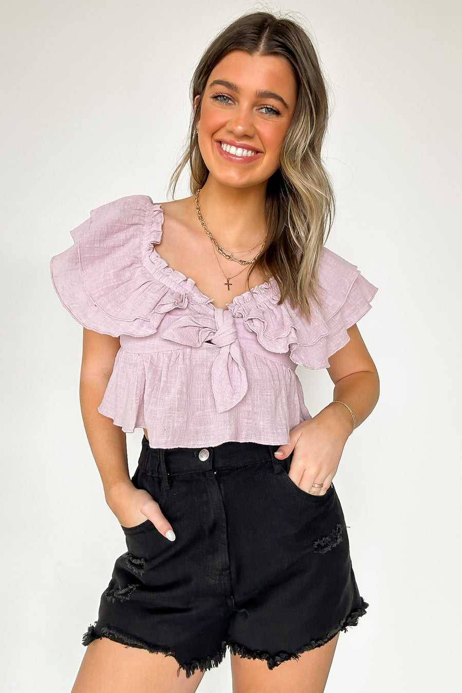  Delightful Design Front Tie Ruffle Top - Madison and Mallory
