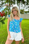 Blue / S Delightful Expression Floral Sweetheart Tank Top - FINAL SALE - Madison and Mallory