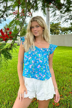 Blue / S Delightful Expression Floral Sweetheart Tank Top - FINAL SALE - Madison and Mallory