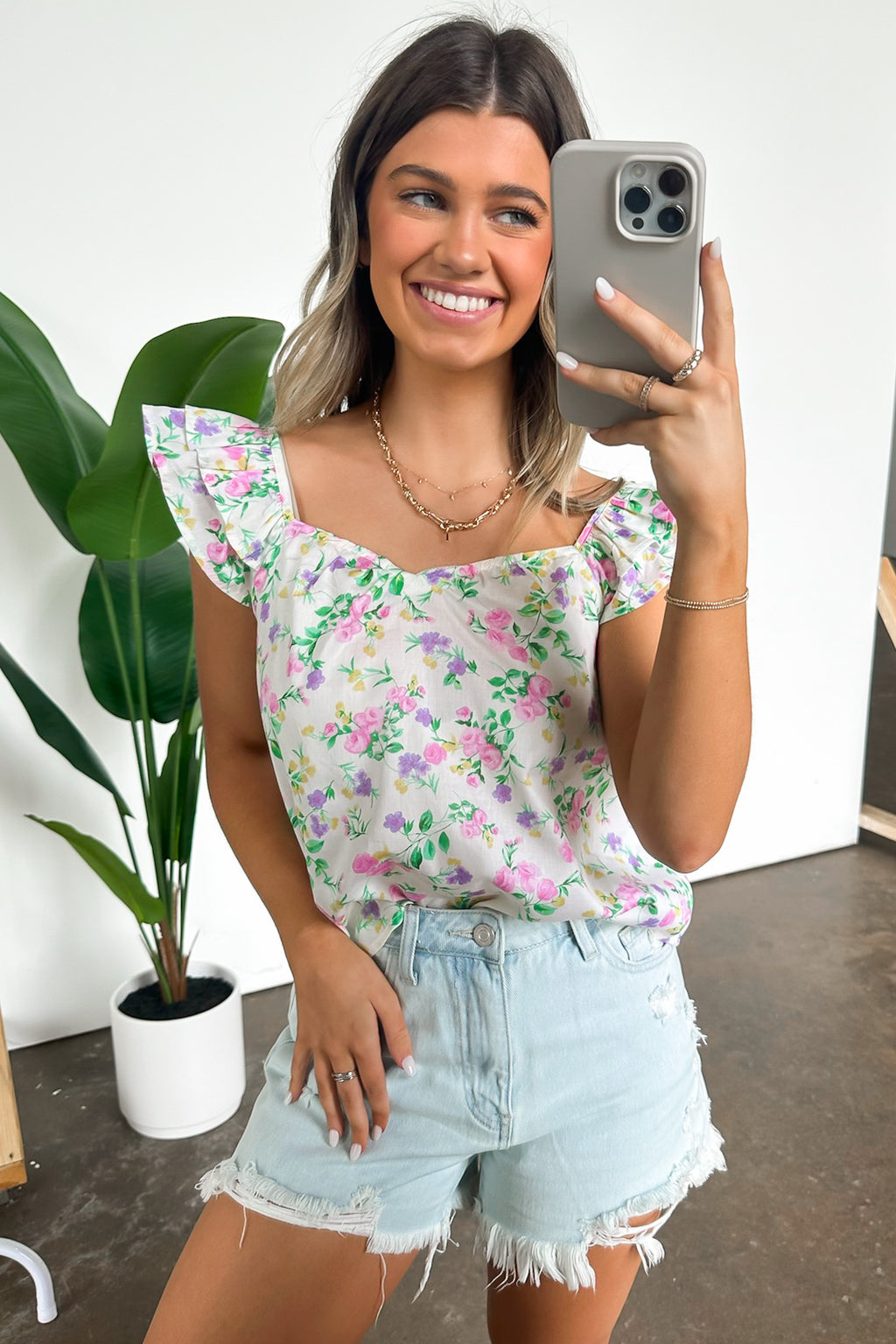 Cream / S Delightful Expression Floral Sweetheart Tank Top - FINAL SALE - Madison and Mallory
