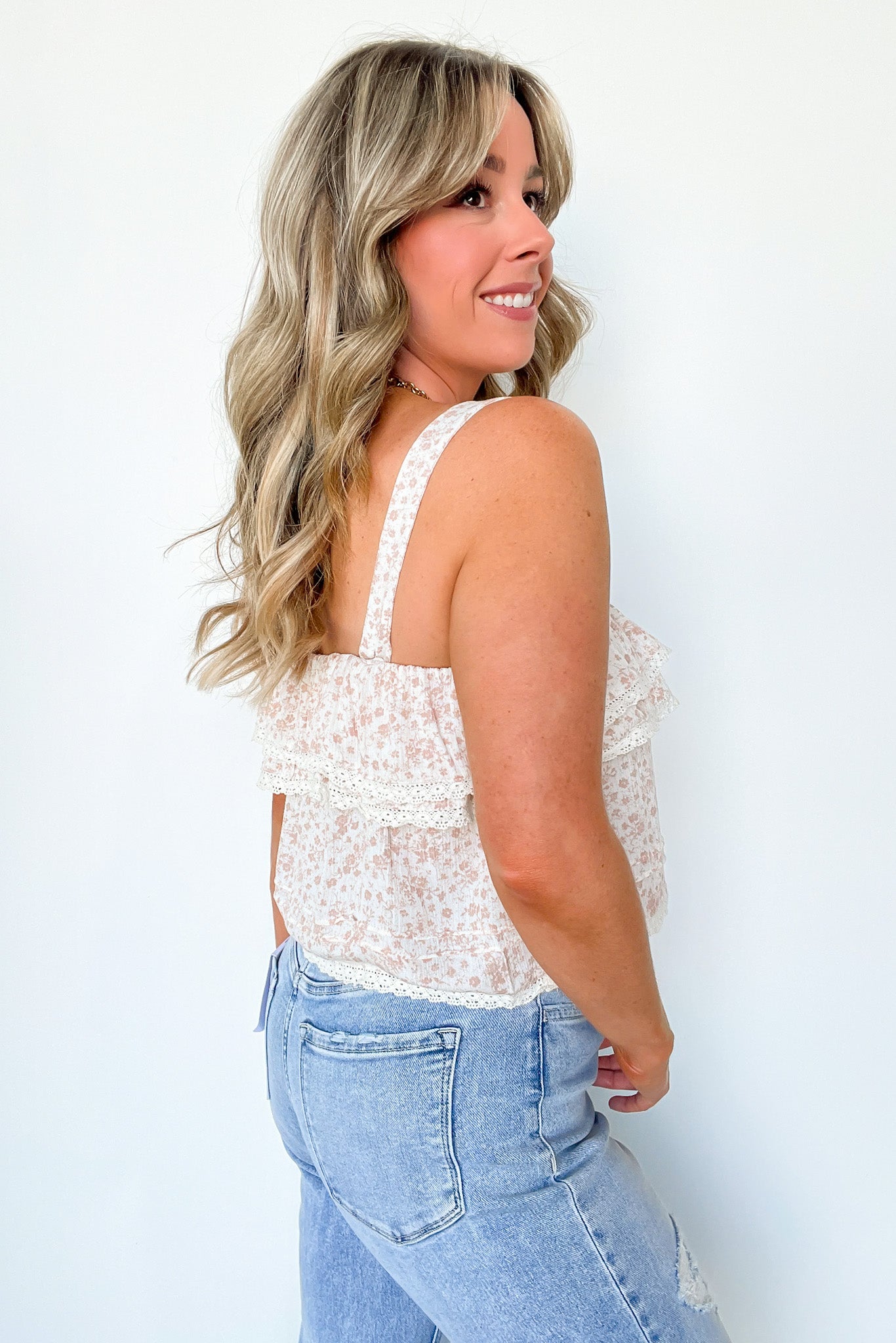  Delightful Invitation Floral Ruffle Flounce Tank Top - FINAL SALE - Madison and Mallory