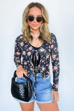 Delightful Aspect Floral Print Tie Front Cardigan - FINAL SALE - Madison and Mallory