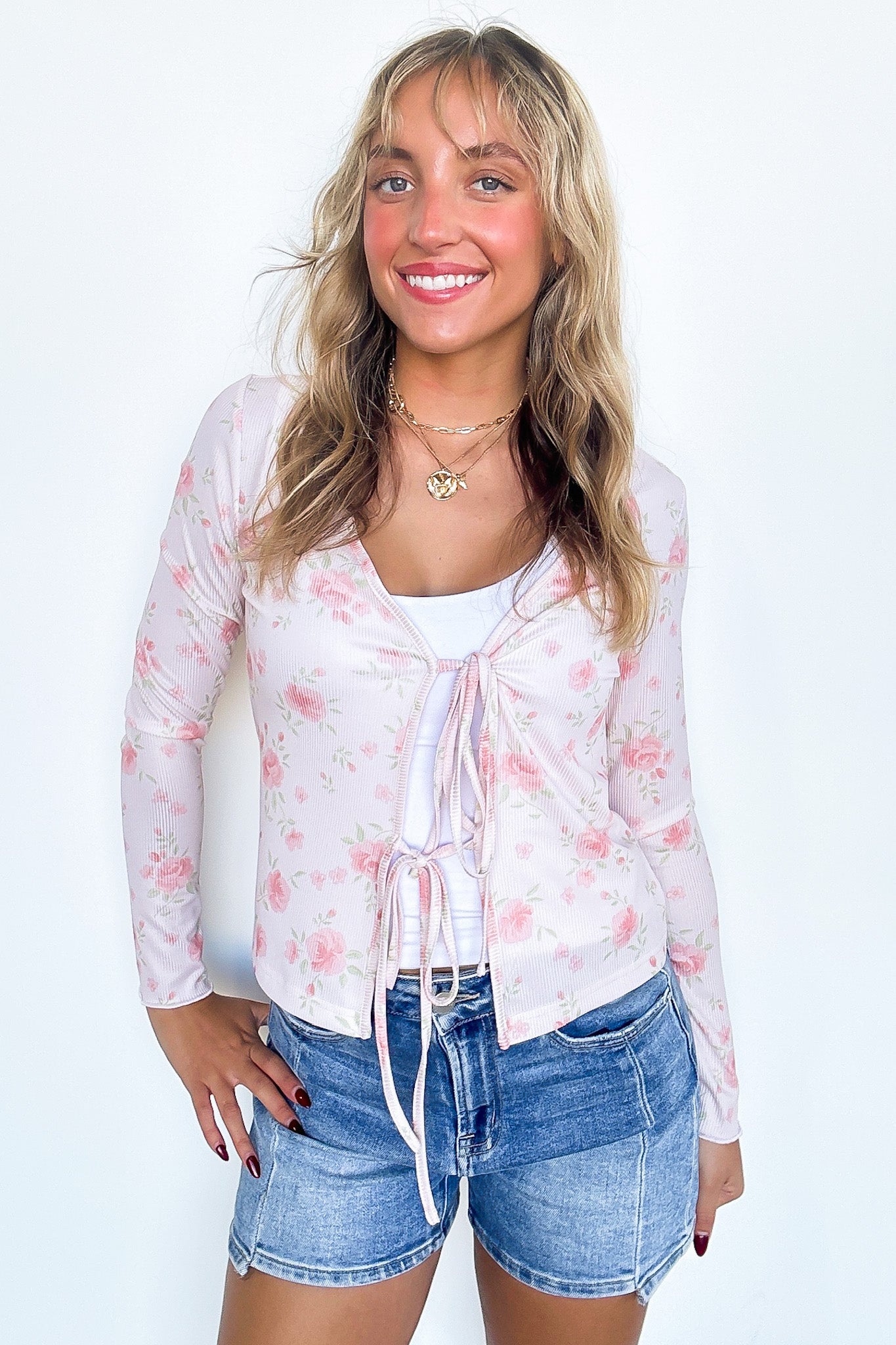 Delightful Aspect Floral Print Tie Front Cardigan - FINAL SALE - Madison and Mallory
