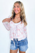 Baby Pink / S Delightful Aspect Floral Print Tie Front Cardigan - FINAL SALE - Madison and Mallory