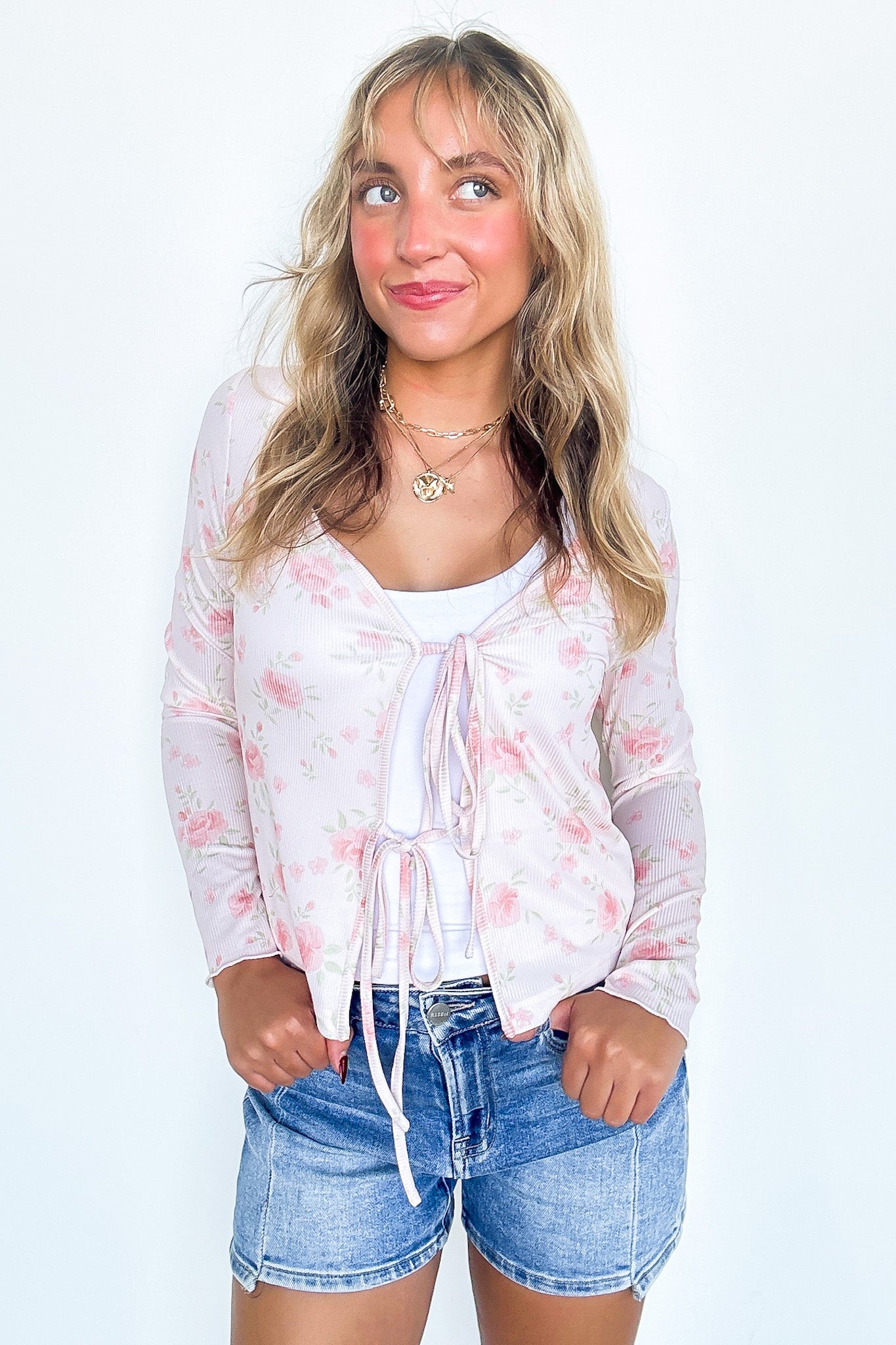 Delightful Aspect Floral Print Tie Front Cardigan - FINAL SALE - Madison and Mallory