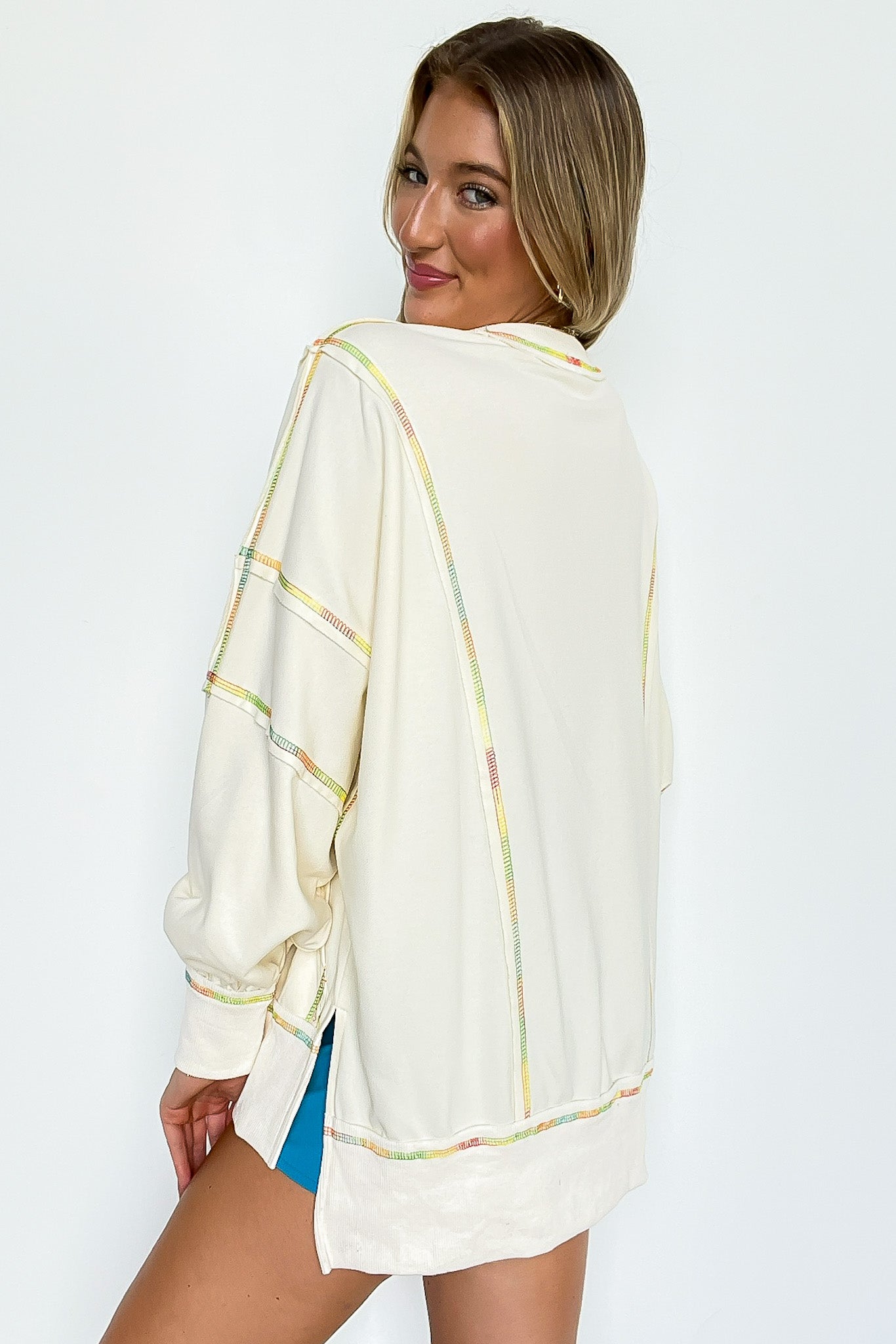 Delilah Multi Color Stitch Detail Oversized Sweatshirt - Madison and Mallory