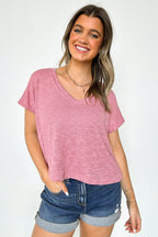 Light Rose / S Dellah V-Neck Short Sleeve Top - FINAL SALE - Madison and Mallory