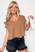 Deep Camel / S Dellah V-Neck Short Sleeve Top - FINAL SALE - Madison and Mallory