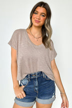 Light Mocha / S Dellah V-Neck Short Sleeve Top - FINAL SALE - Madison and Mallory