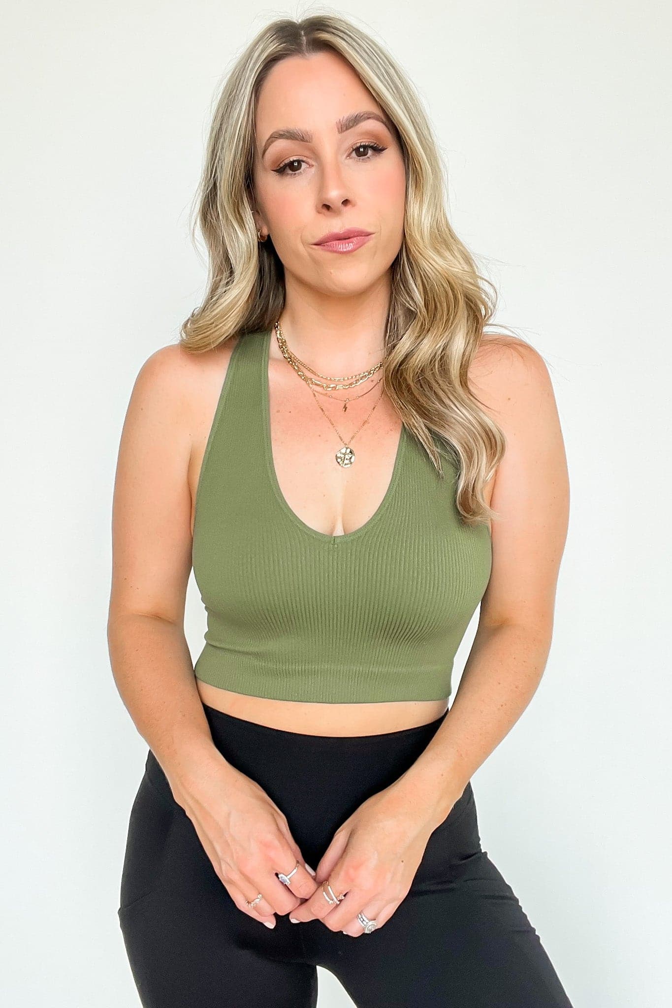 Light Olive / SM Delmar Ribbed Knit Racerback Bra Top - BACK IN STOCK - Madison and Mallory