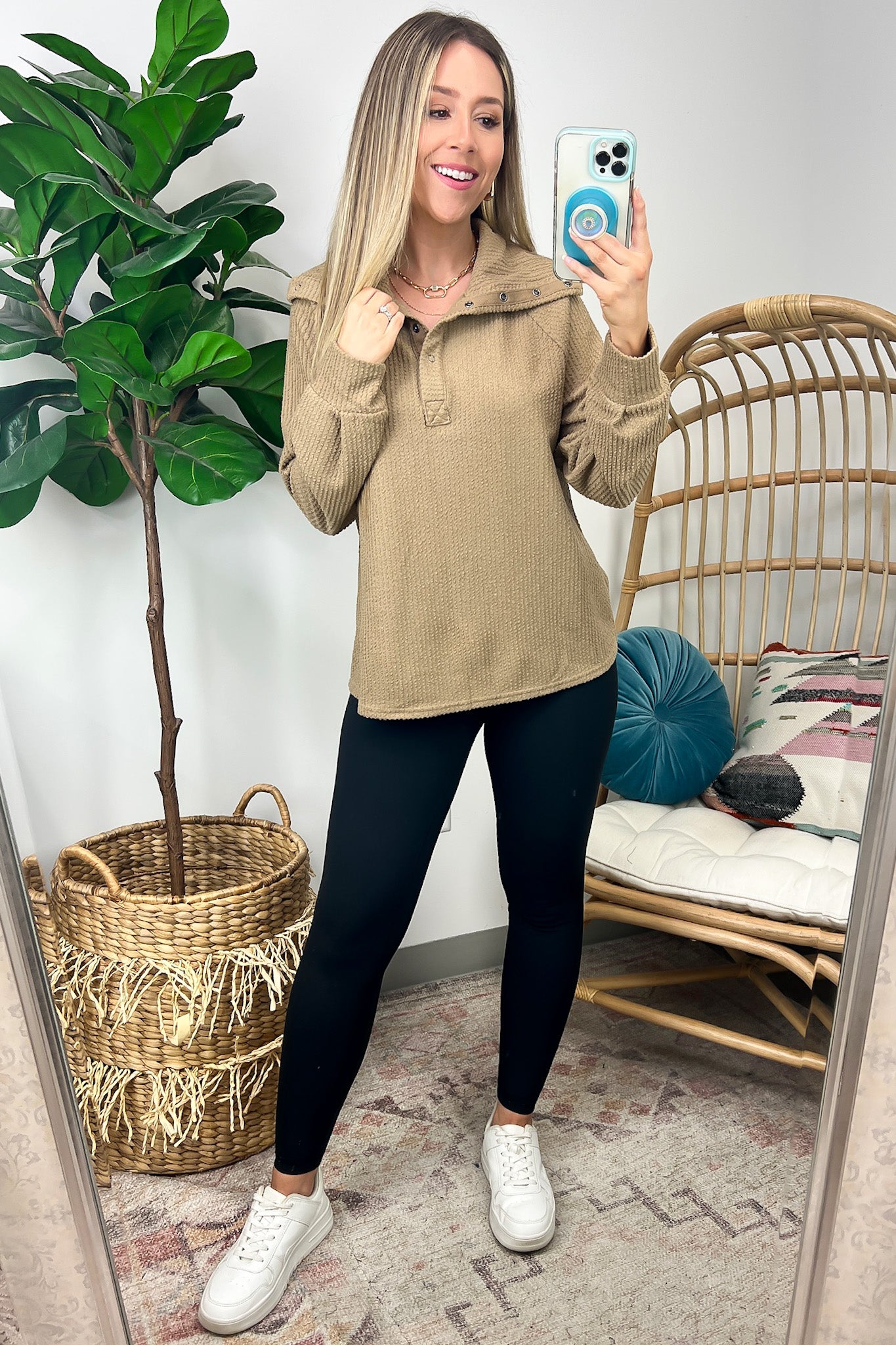 Delora Collared Textured Knit Top - FINAL SALE - Madison and Mallory