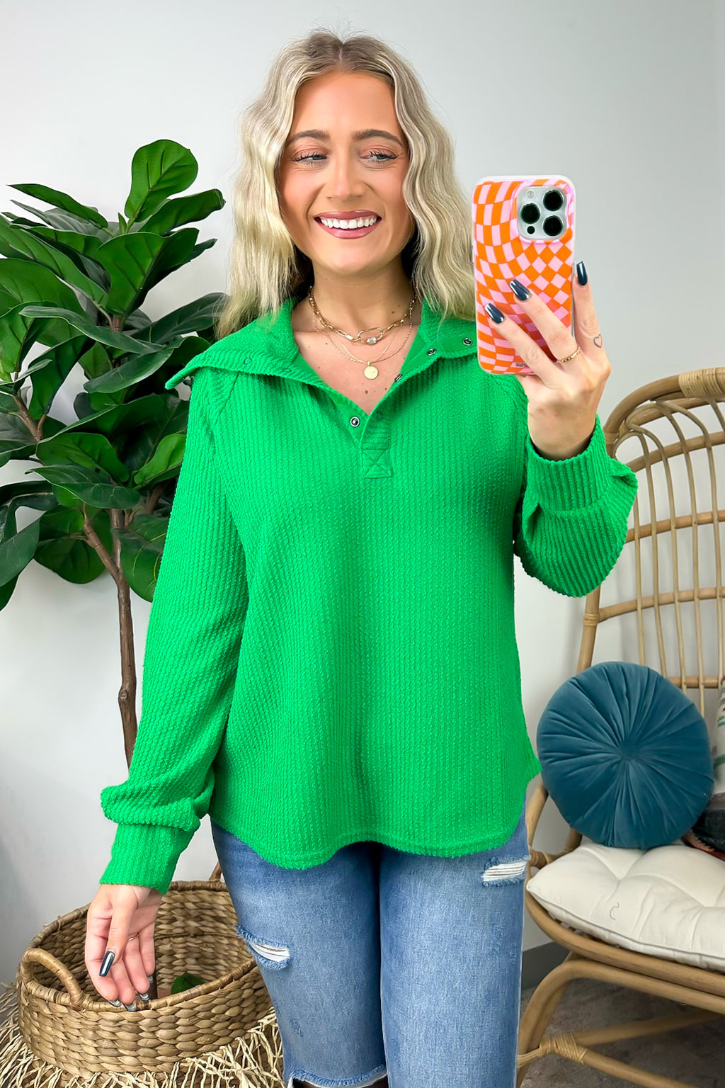  Delora Collared Textured Knit Top - FINAL SALE - Madison and Mallory