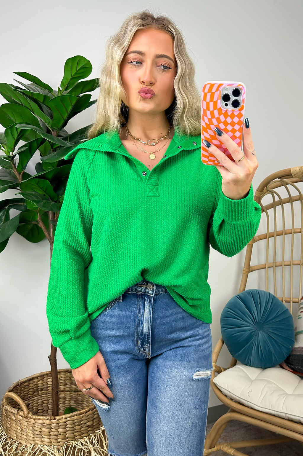  Delora Collared Textured Knit Top - FINAL SALE - Madison and Mallory