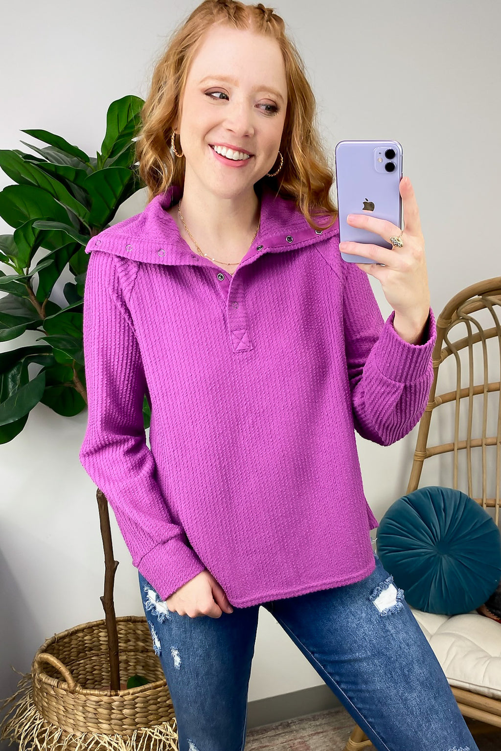  Delora Collared Textured Knit Top - FINAL SALE - Madison and Mallory