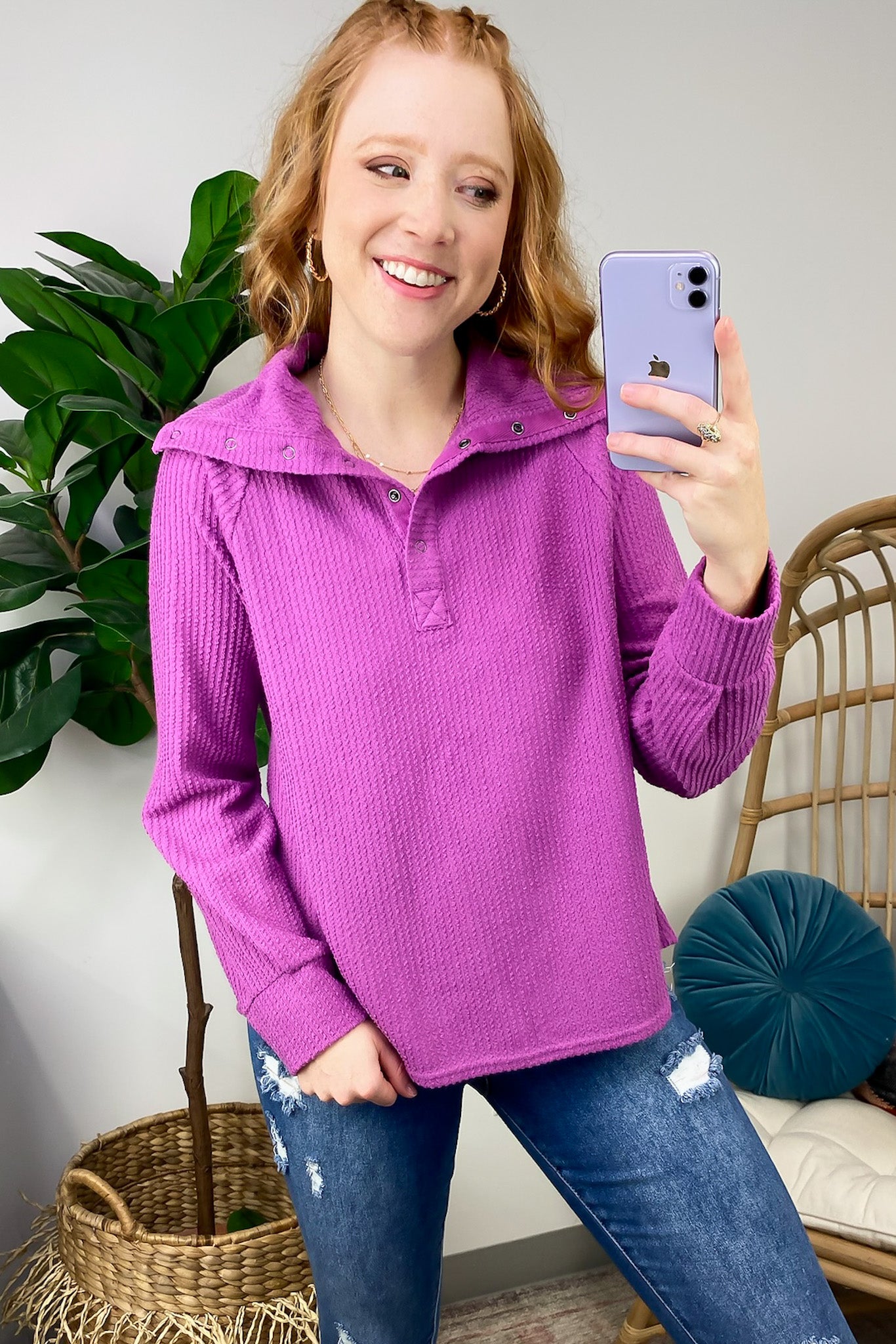  Delora Collared Textured Knit Top - FINAL SALE - Madison and Mallory
