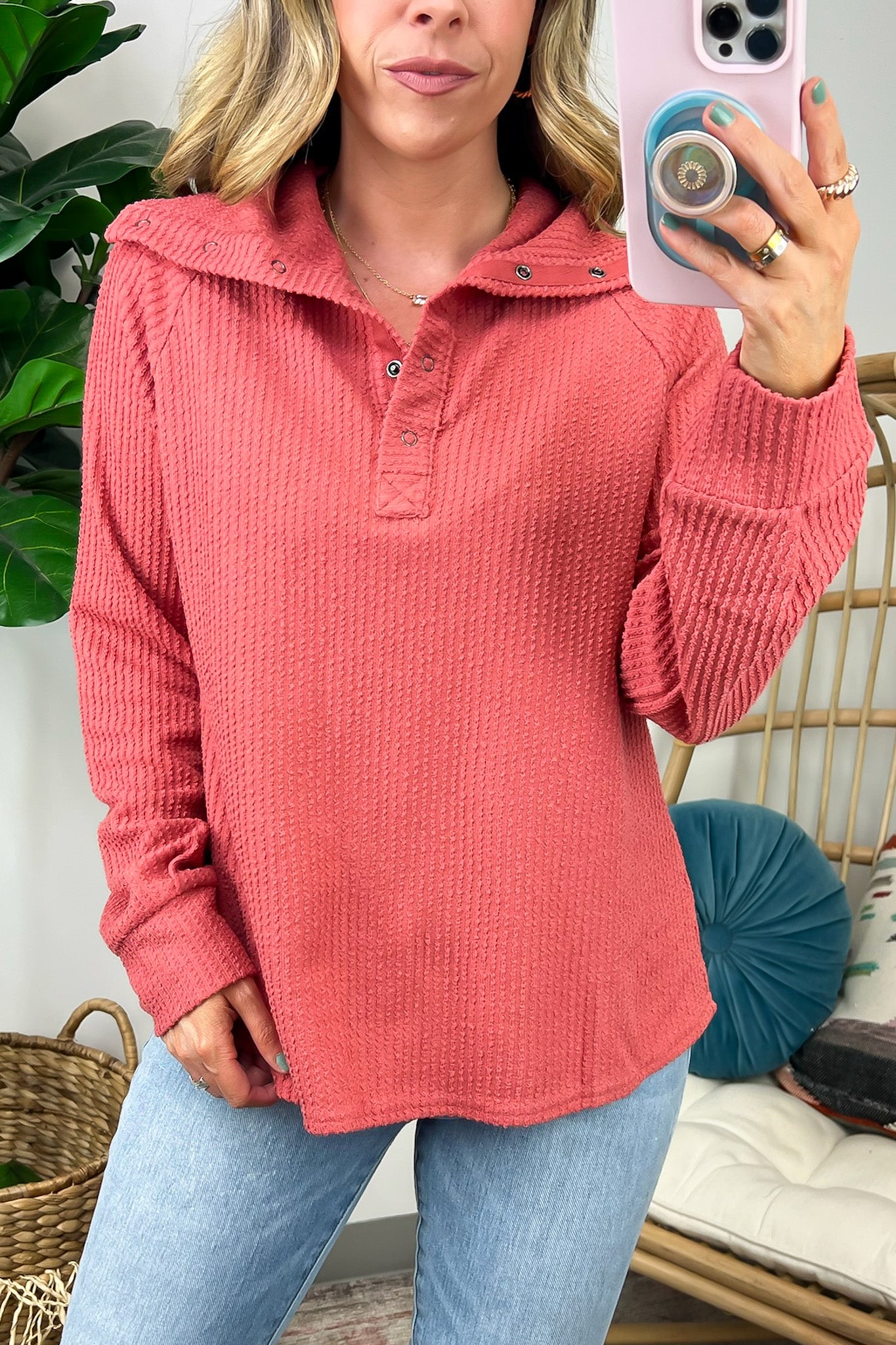  Delora Collared Textured Knit Top - FINAL SALE - Madison and Mallory