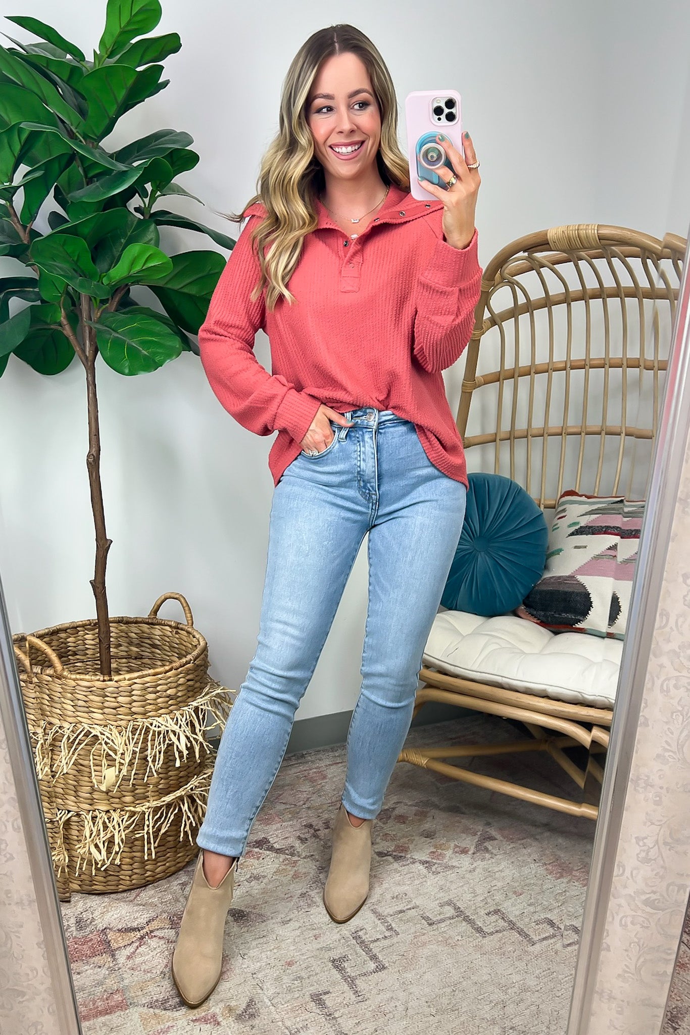  Delora Collared Textured Knit Top - FINAL SALE - Madison and Mallory