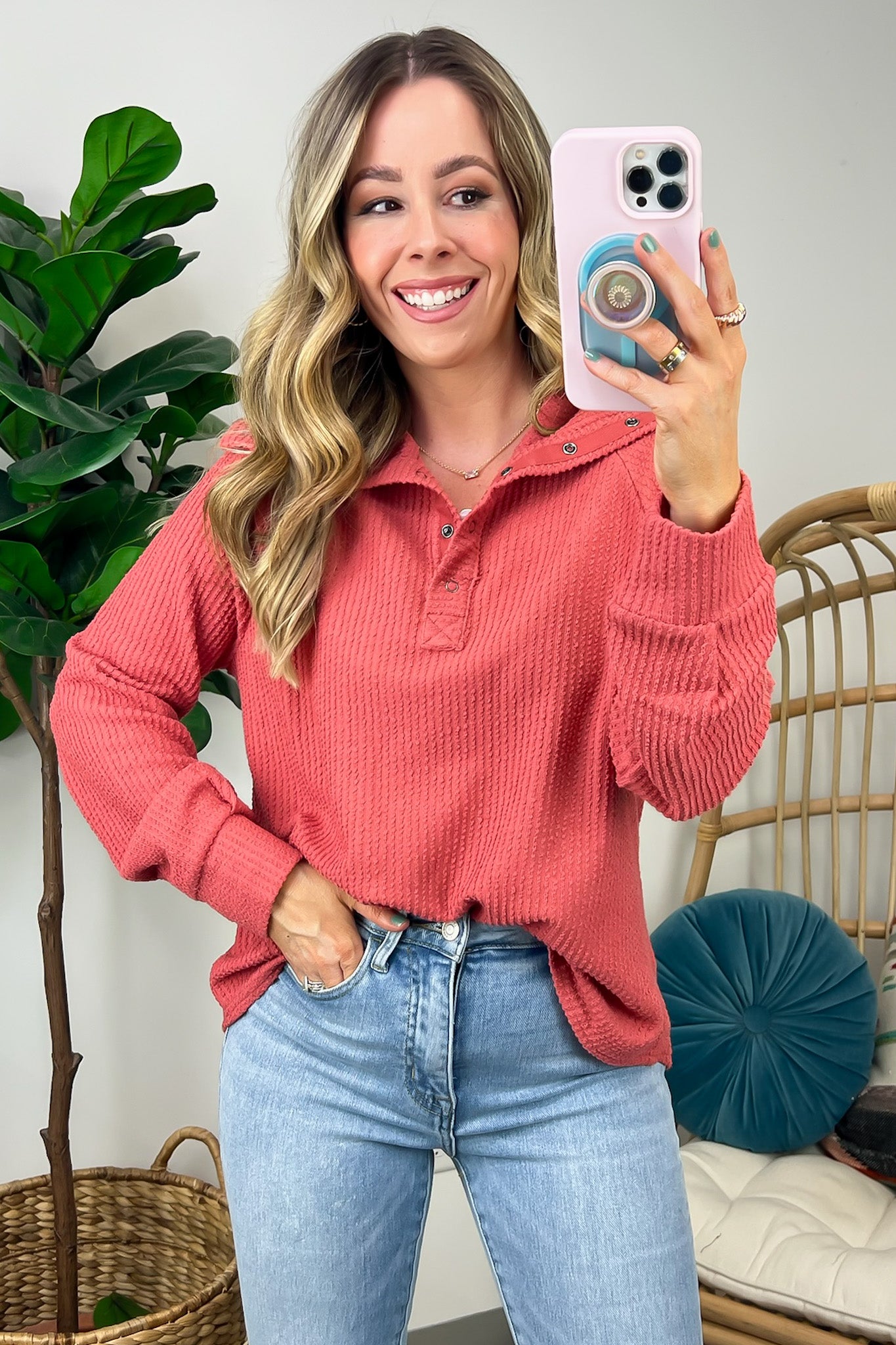 Delora Collared Textured Knit Top - FINAL SALE - Madison and Mallory