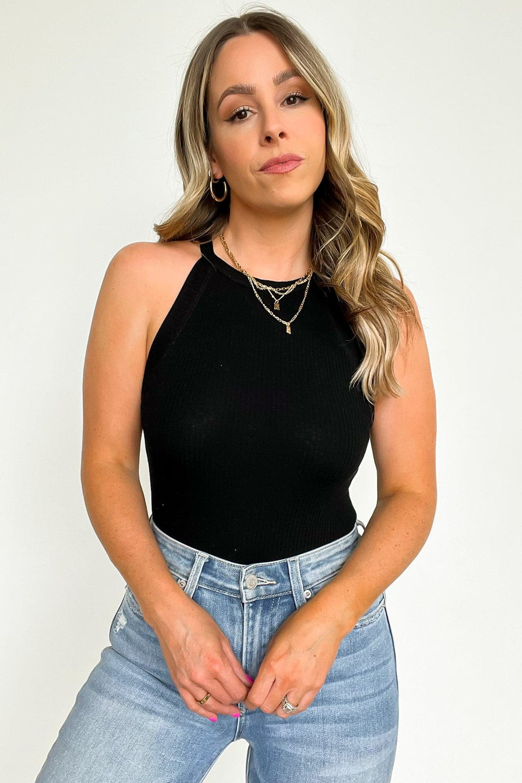 Delphina Ribbed High Neck Tank Top - FINAL SALE - Madison and Mallory