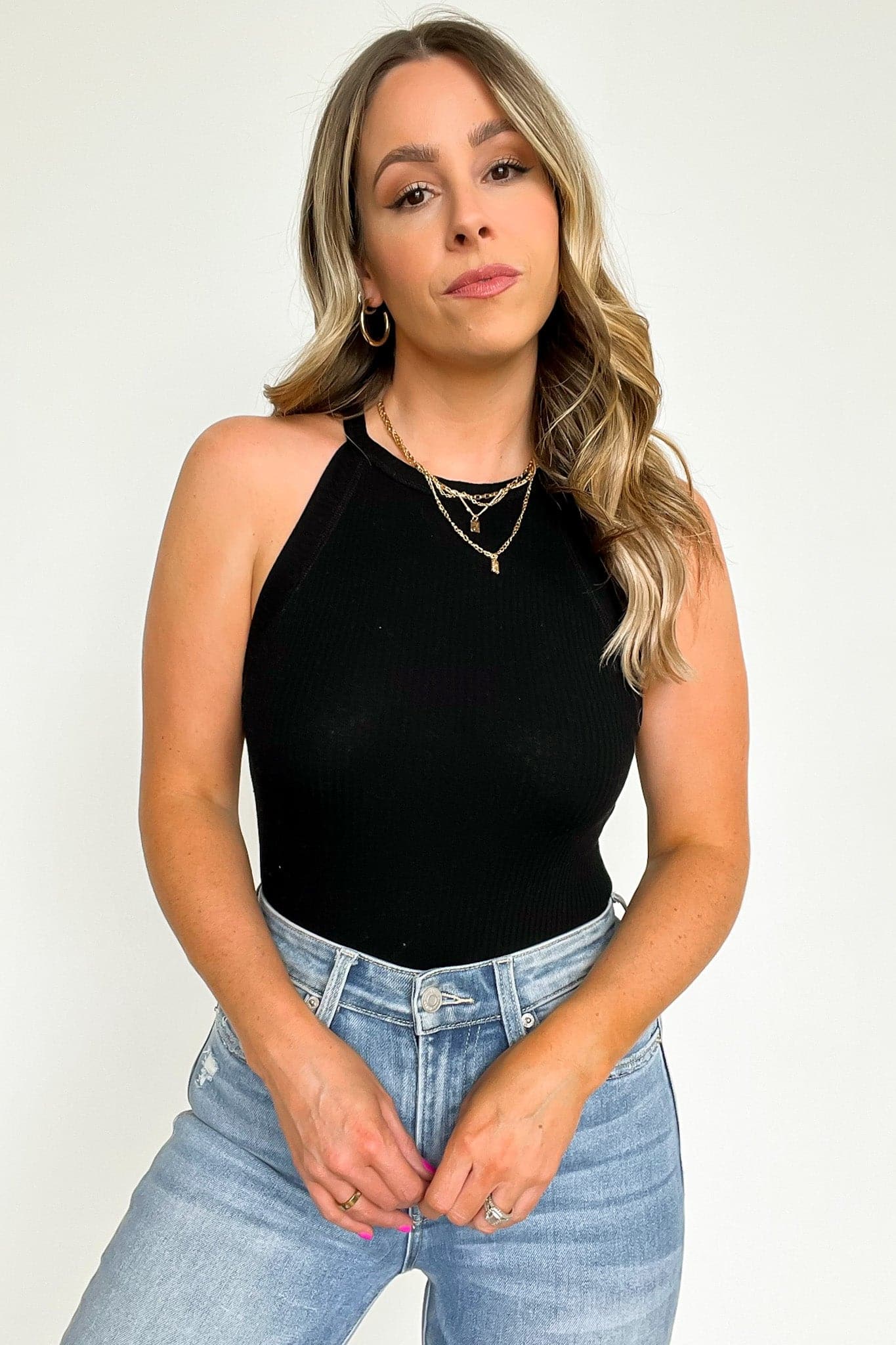Delphina Ribbed High Neck Tank Top - FINAL SALE - Madison and Mallory