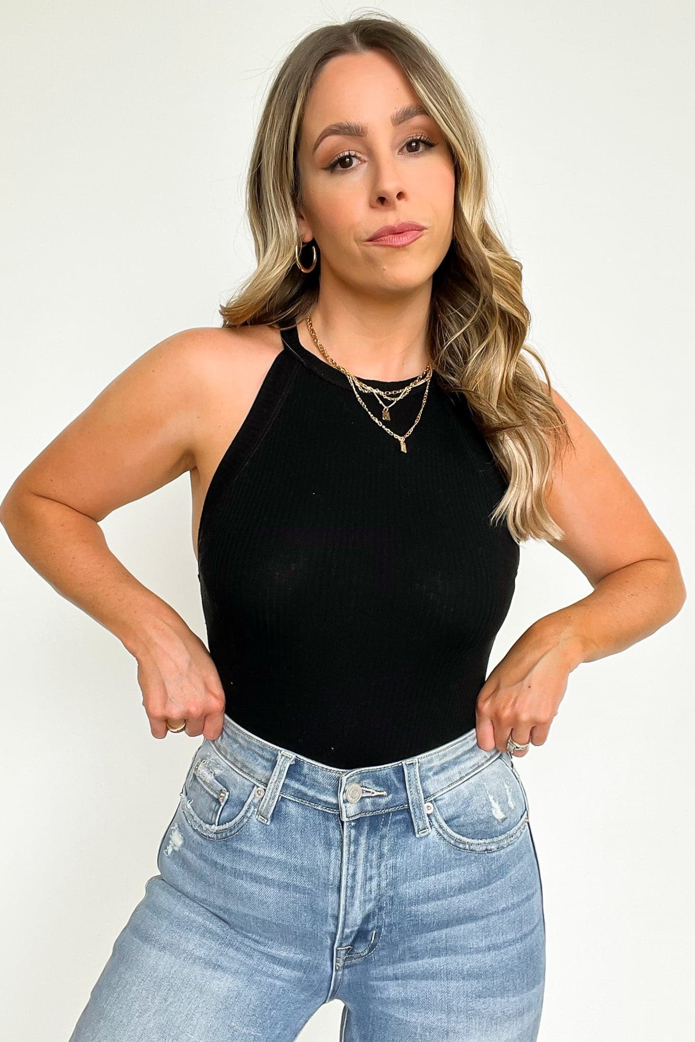 Delphina Ribbed High Neck Tank Top - FINAL SALE - Madison and Mallory