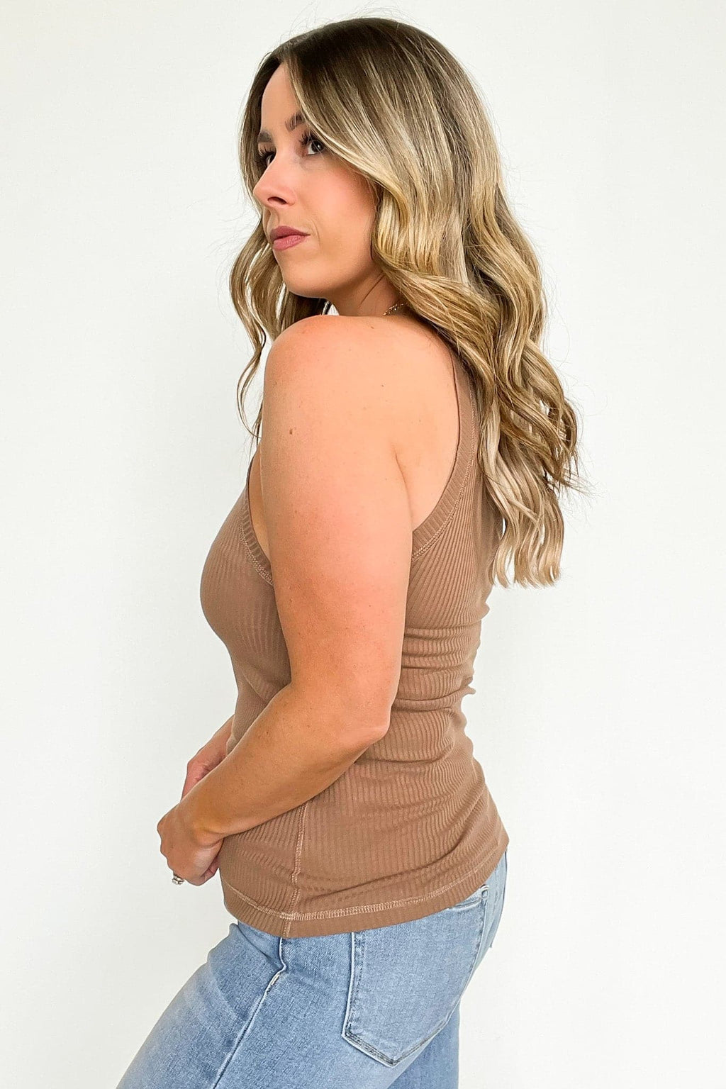 Delphina Ribbed High Neck Tank Top - FINAL SALE - Madison and Mallory